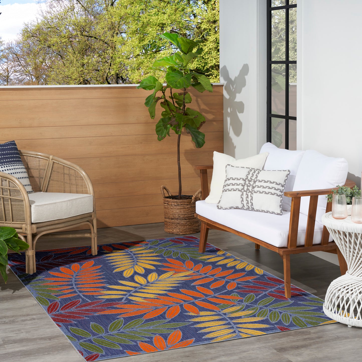 Nourison Aloha 5'3" x 7'5" Navy Multicolor Outdoor Rug