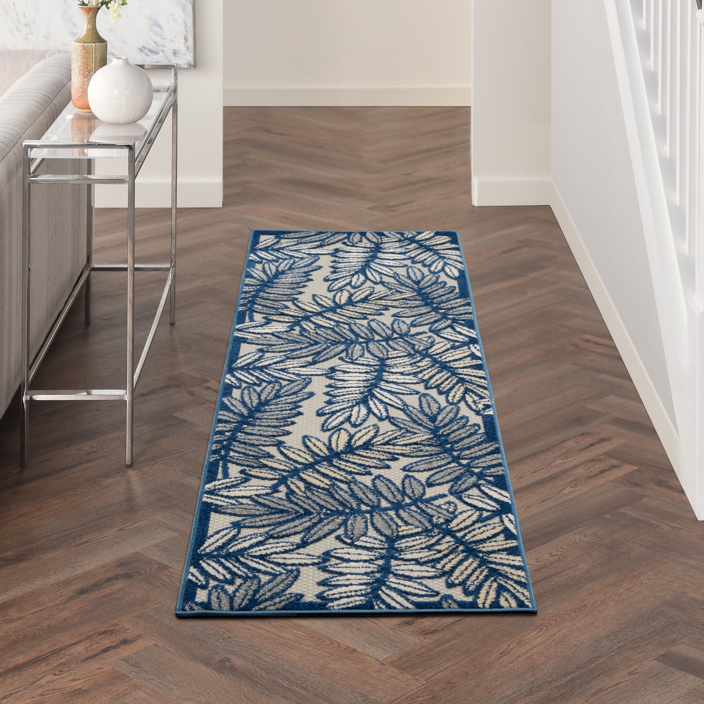 Nourison Aloha 2' x 6' Ivory/Navy Tropical Rug