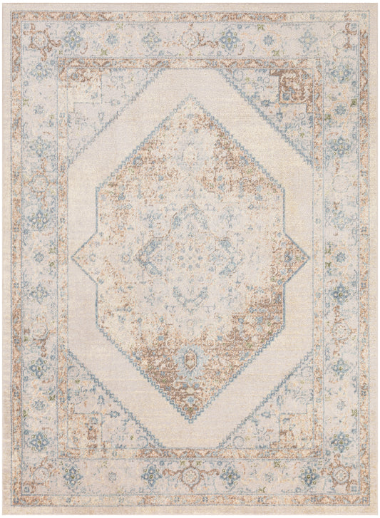 Nourison Astra Machine Washable 4' x 6' Ivory Blue Vintage Indoor Rug