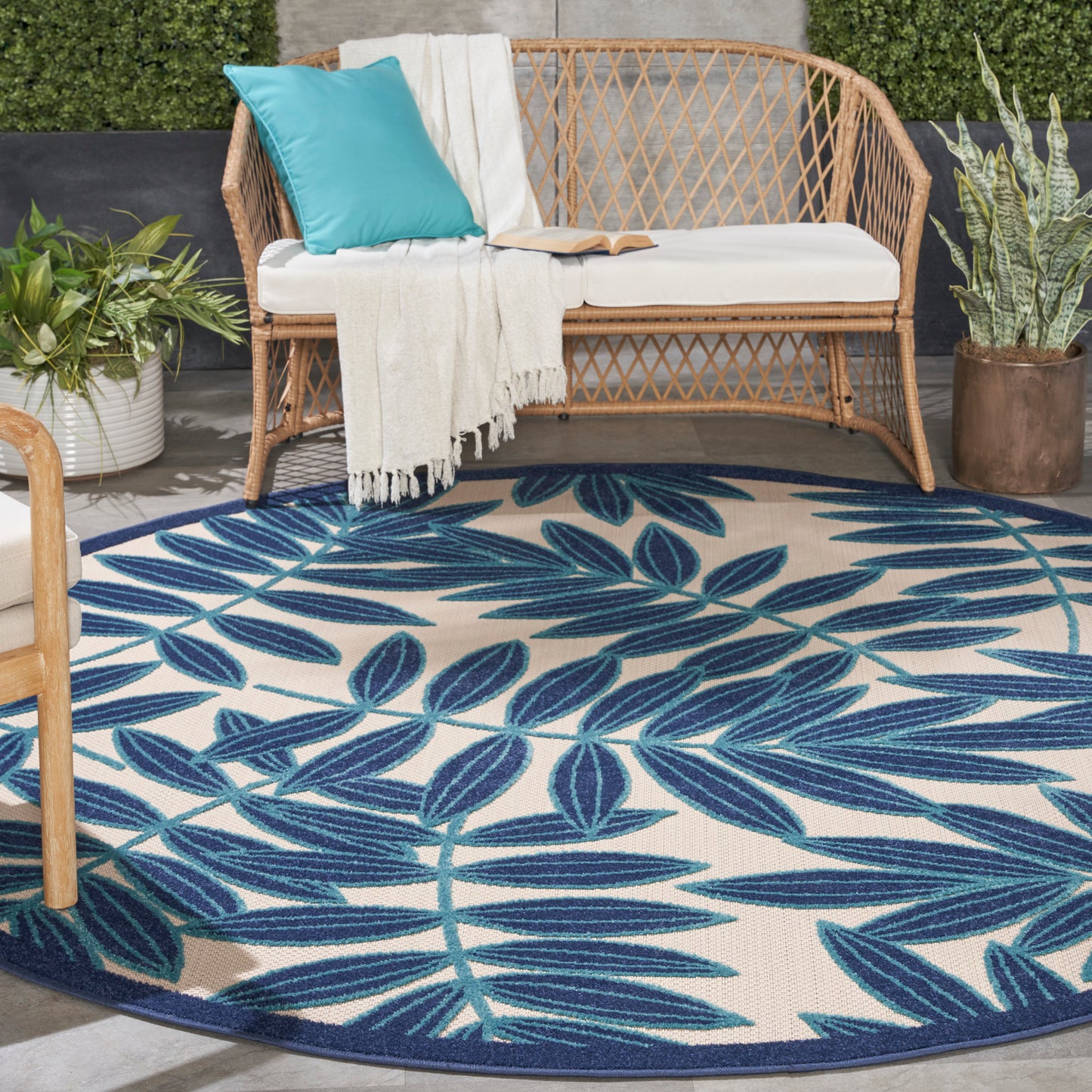 Nourison Aloha 7'10" x Round Navy Tropical Rug