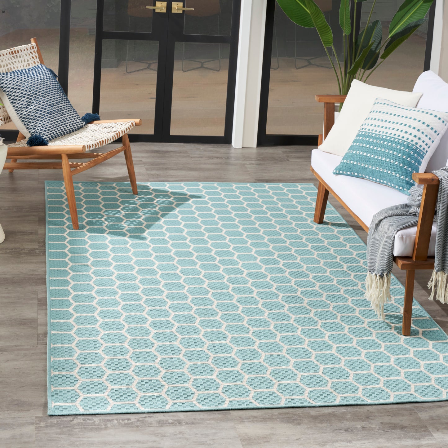 Nourison Twist Reversible 5' x 7' Aqua Modern Rug