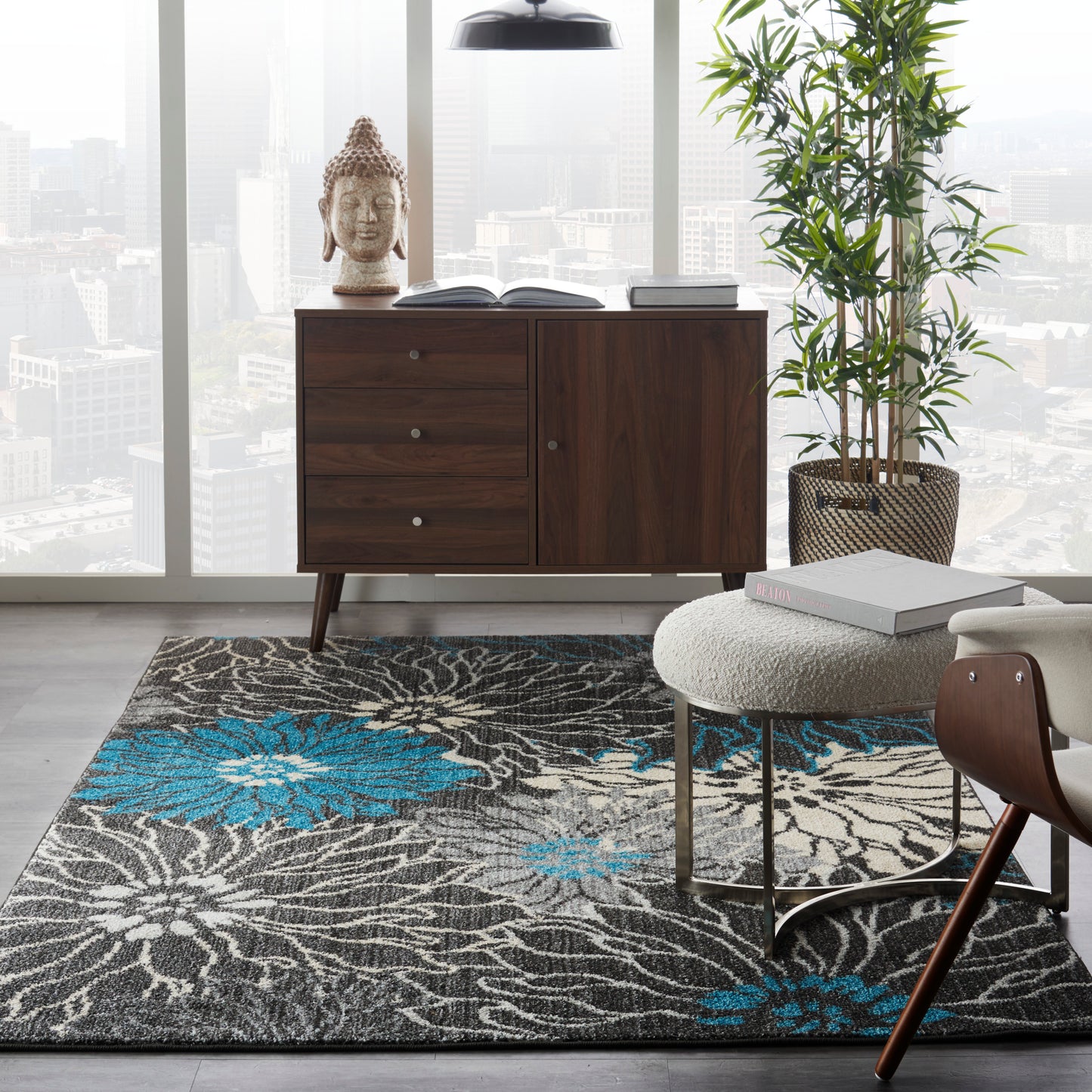 Nourison Passion 3'9" x 5'9" Charcoal Blue Contemporary Indoor Rug