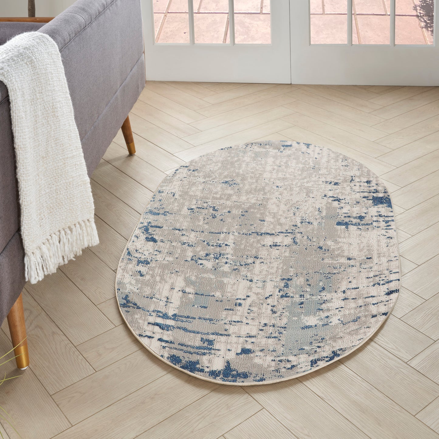 Nourison Quarry 3' x 5' Oval Ivory Grey Blue Modern Indoor Rug