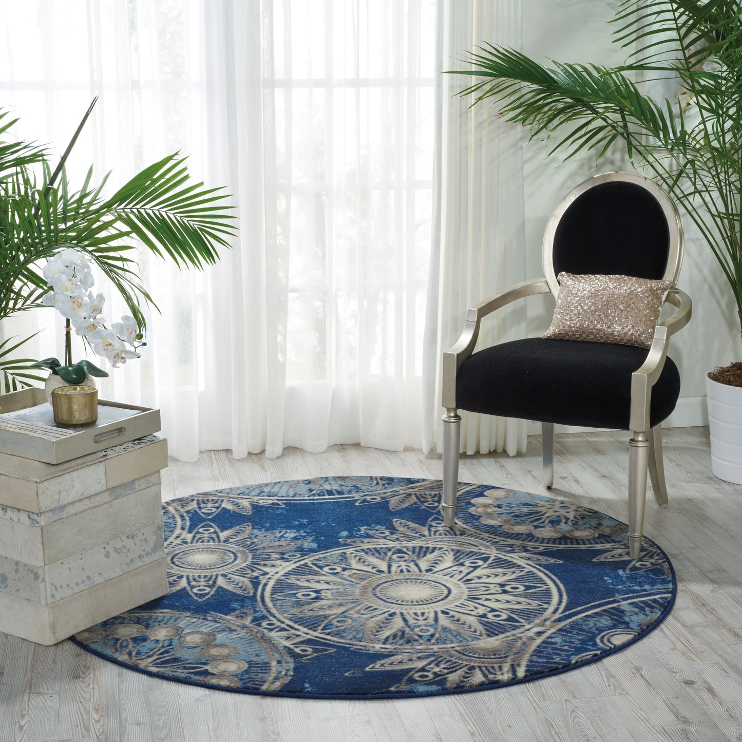 Nourison Somerset 5'6" x Round Denim Modern Indoor Rug