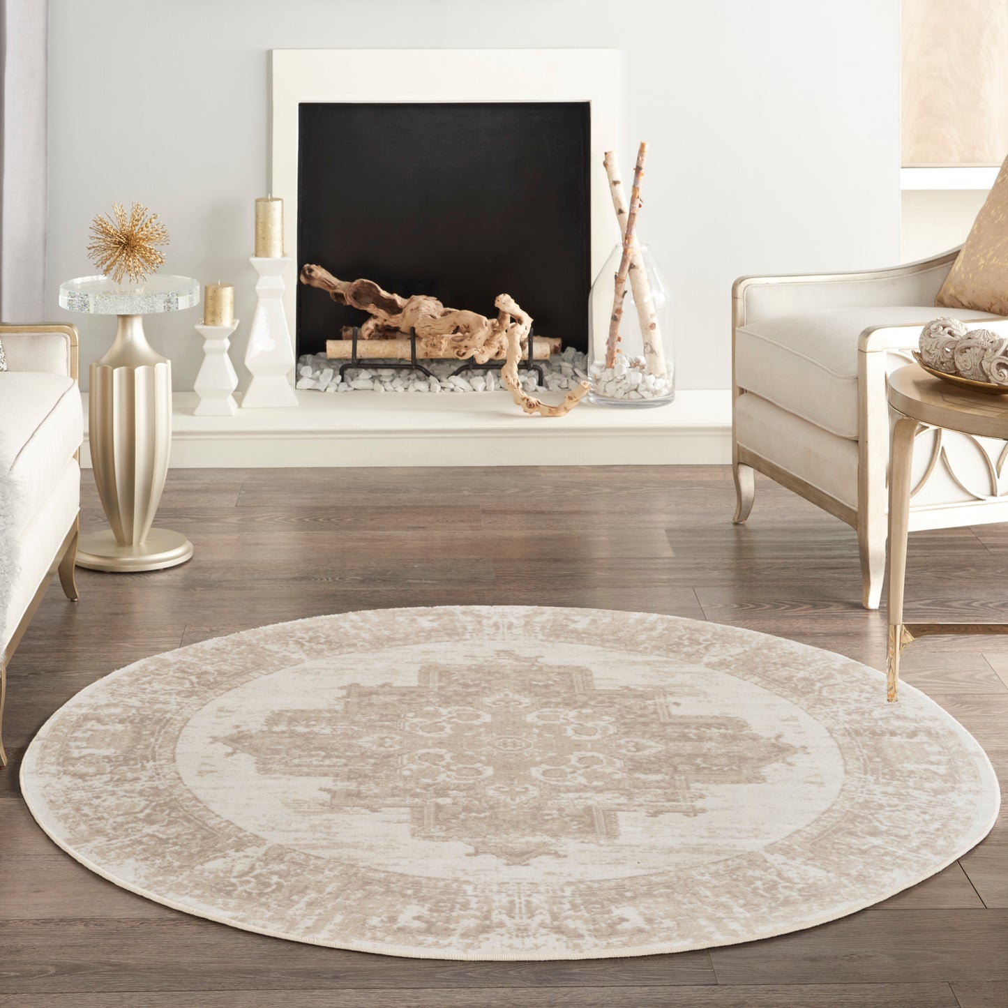 Nourison Grafix 8' x Round Ivory Beige Vintage Indoor Rug