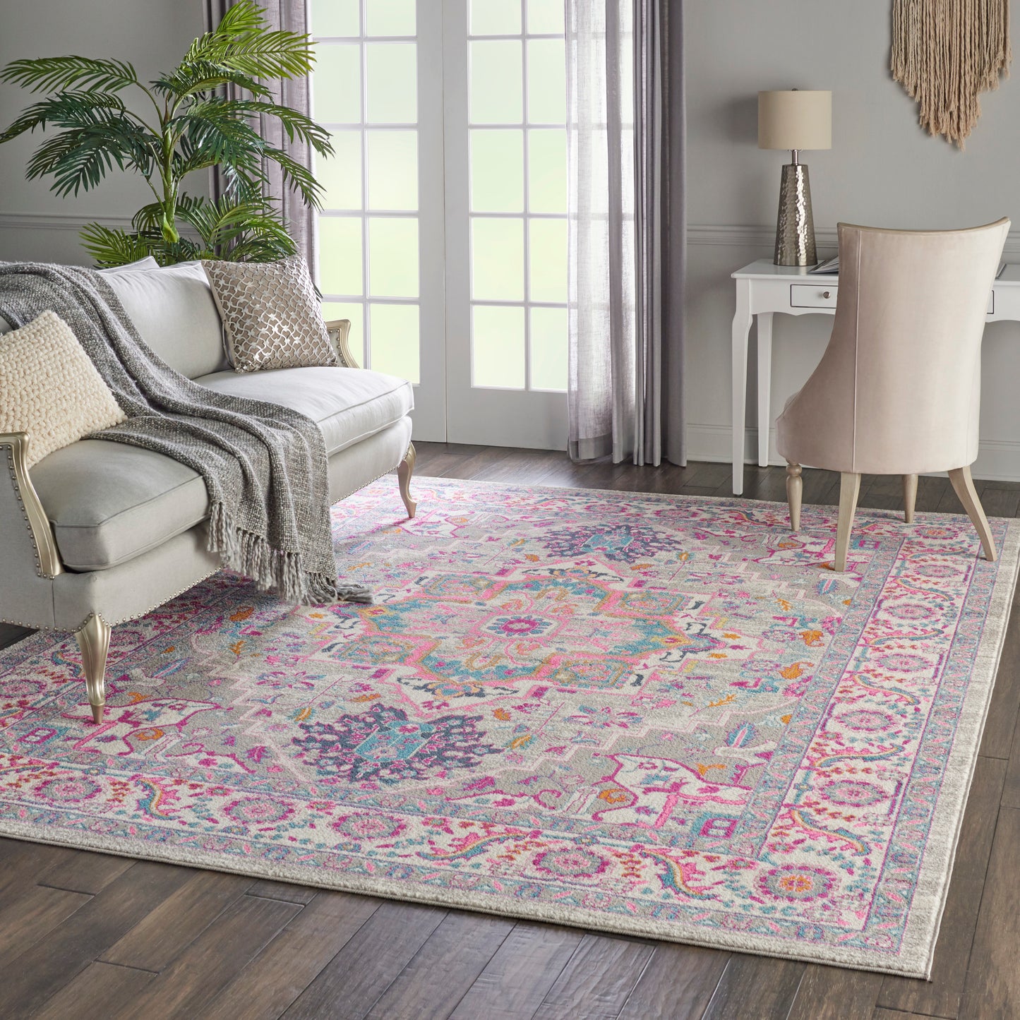 Nourison Passion 9' x 12' Light Grey/Pink Bohemian Indoor Rug