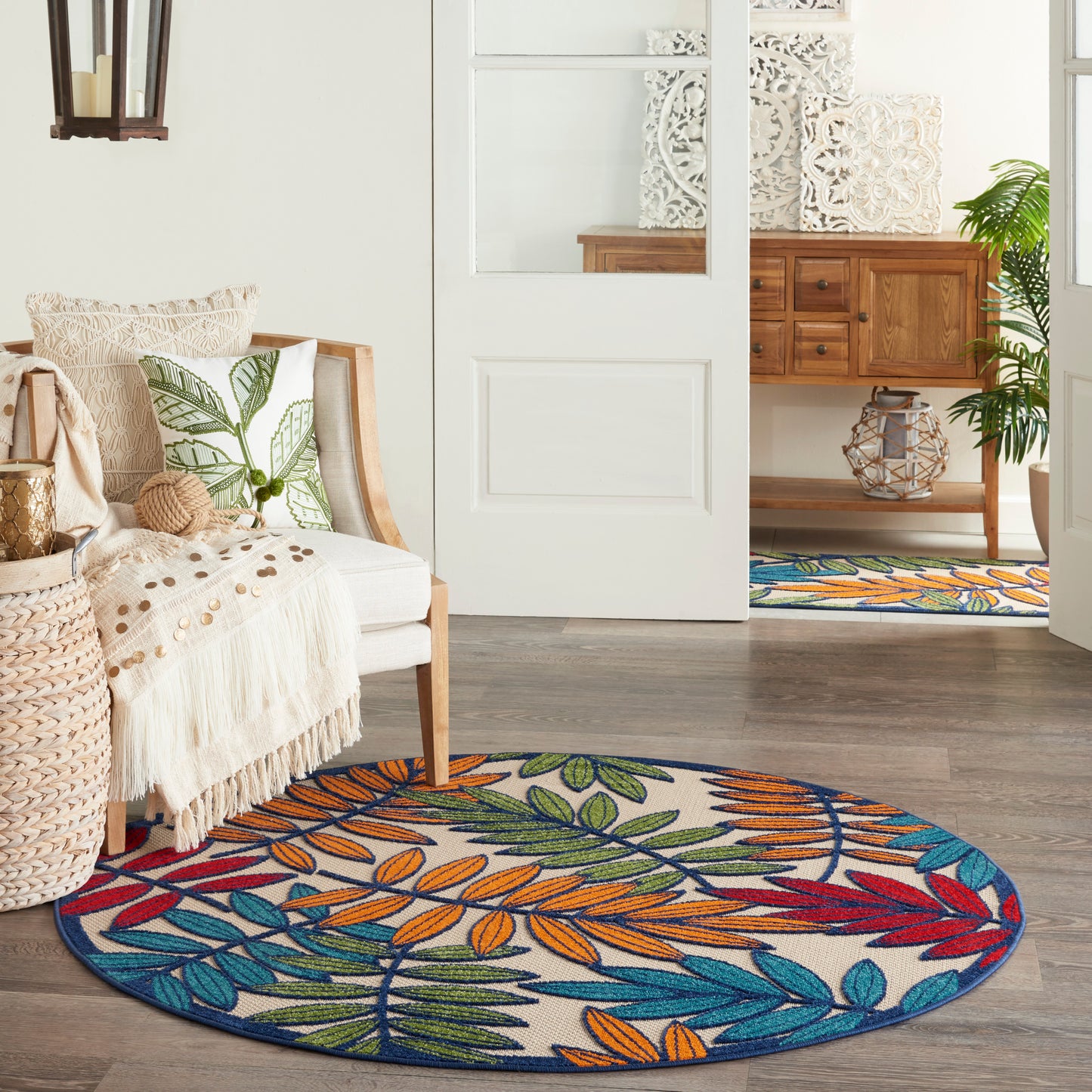 Nourison Aloha 5'3" x Round Multicolor Tropical Rug