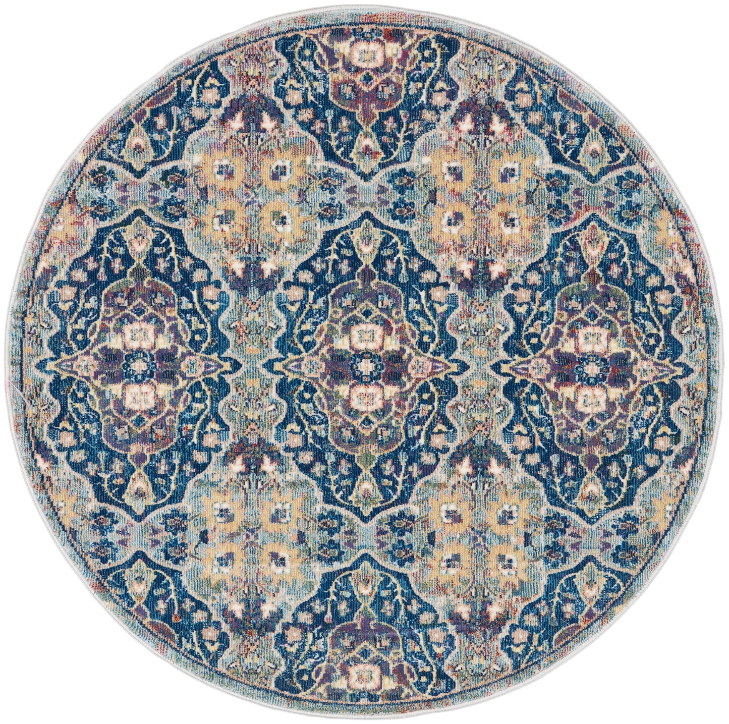 Nourison Ankara Global 4' x Round Navy Multicolor Bohemian Indoor Rug