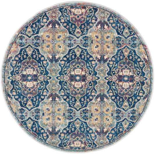 Nourison Ankara Global 4' x Round Navy Multicolor Bohemian Indoor Rug