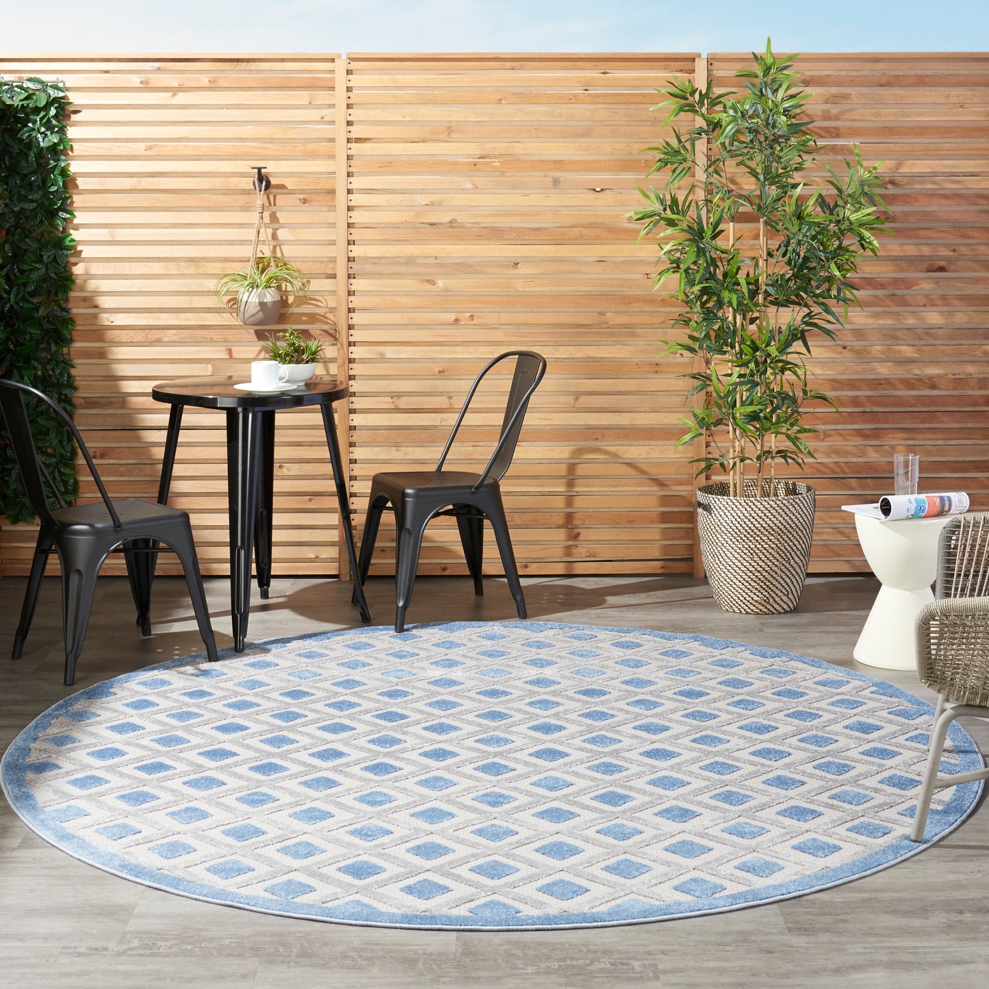 Nourison Aloha 7'10" x Round Blue Grey Modern Rug