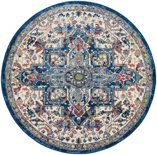 Nourison Ankara Global 4' x Round Ivory Navy Bohemian Indoor Rug