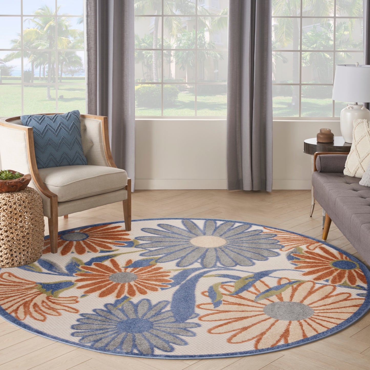 Nourison Aloha 7'10" x Round Beige Multicolor Contemporary Rug