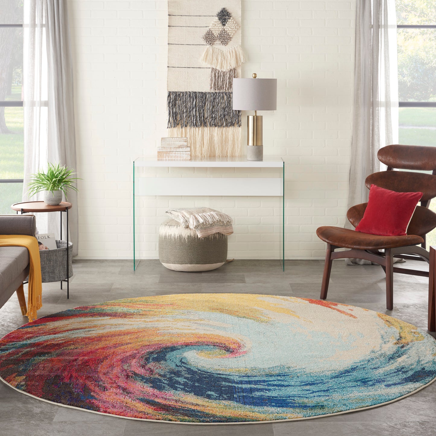 Nourison Celestial 7’10” x Round Wave Modern Indoor Rug