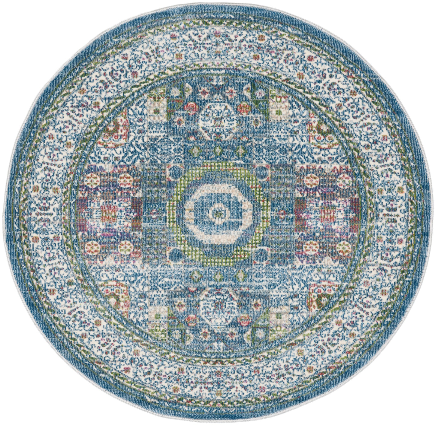 Nourison Ankara Global 4' x Round Ivory Light Blue Bohemian Indoor Rug