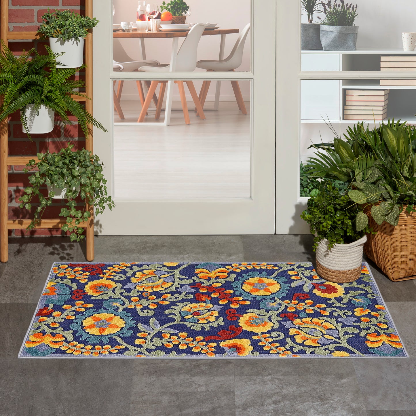 Nourison Aloha 2'8" x 4' Navy Multicolor Outdoor Rug