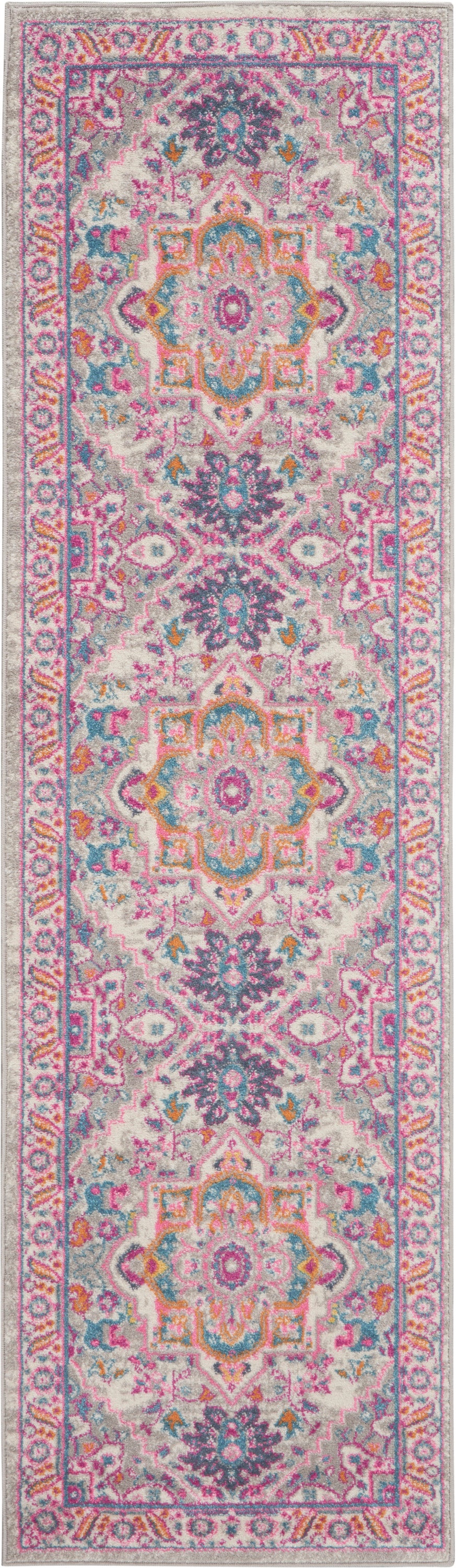 Nourison Passion 2'2" x 7'6" Light Grey/Pink Bohemian Indoor Rug