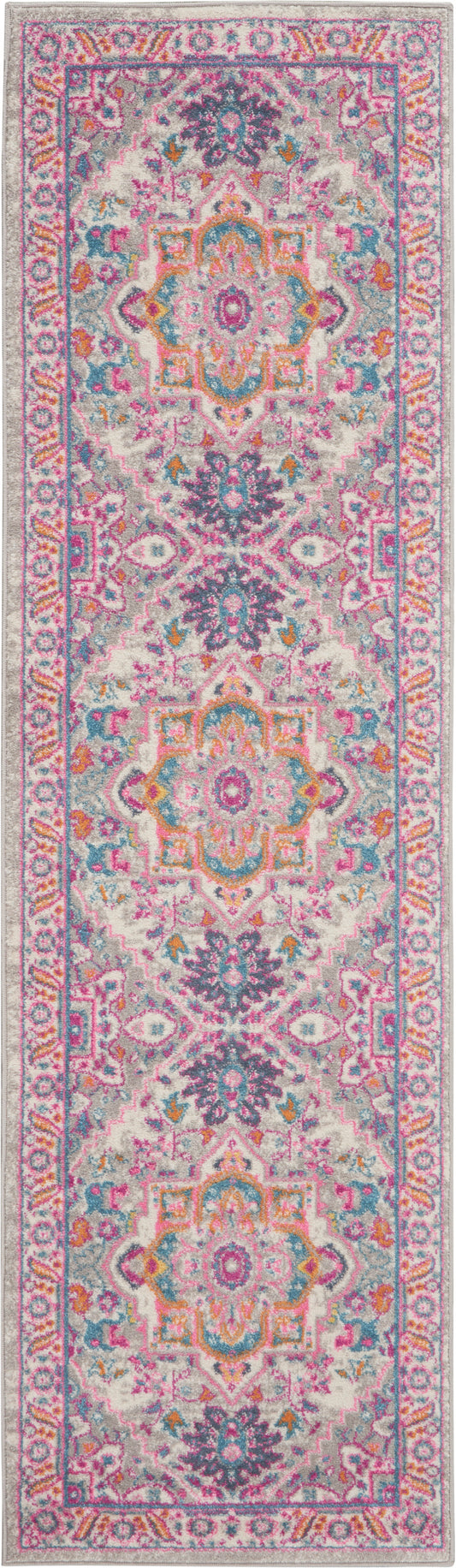 Nourison Passion 2'2" x 7'6" Light Grey/Pink Bohemian Indoor Rug