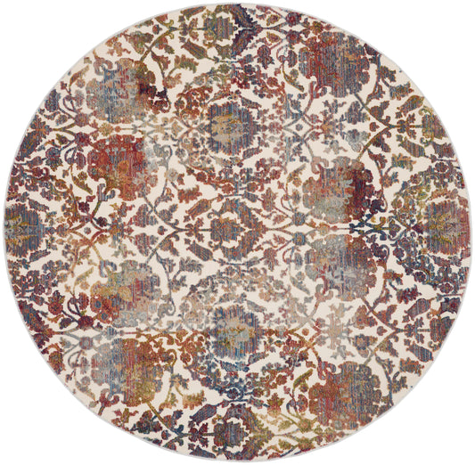 Nourison Ankara Global 6' x Round White Multicolor Vintage Indoor Rug