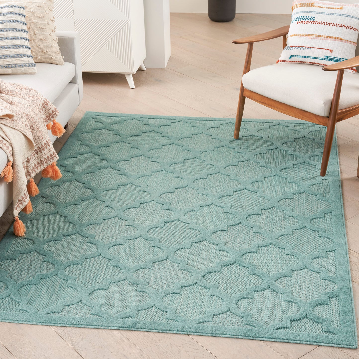 Nourison Easy Care 5' x 7' Aqua Teal Modern Rug