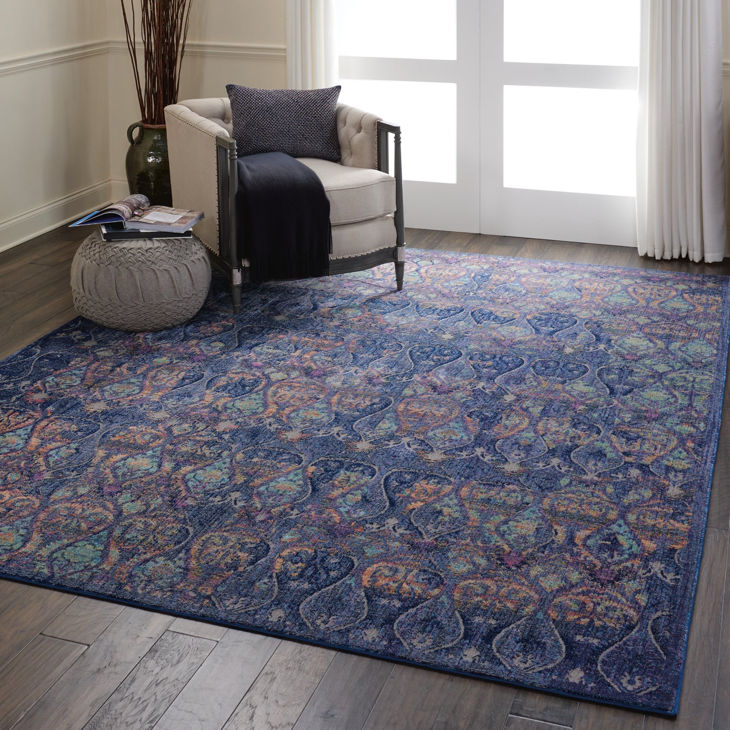 Nourison Ankara Global 8'10" x 11'10" Navy Multicolor Bohemian Indoor Rug