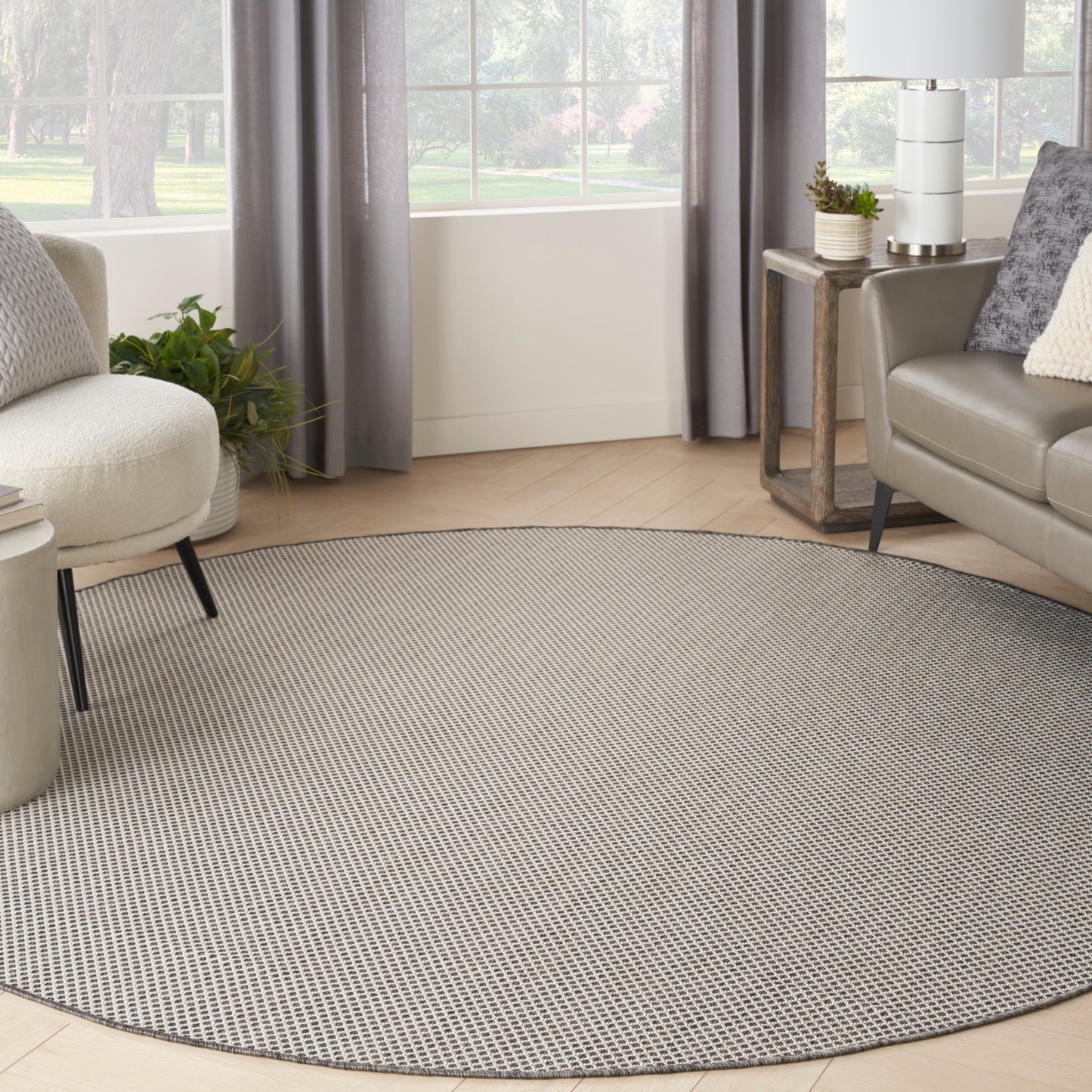 Nourison Courtyard 8' x Round Ivory/Charcoal Modern Rug