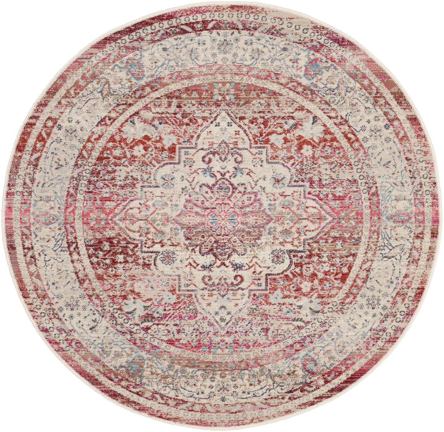 Nourison Vintage Kashan 4' x Round Red/Ivory Vintage Indoor Rug