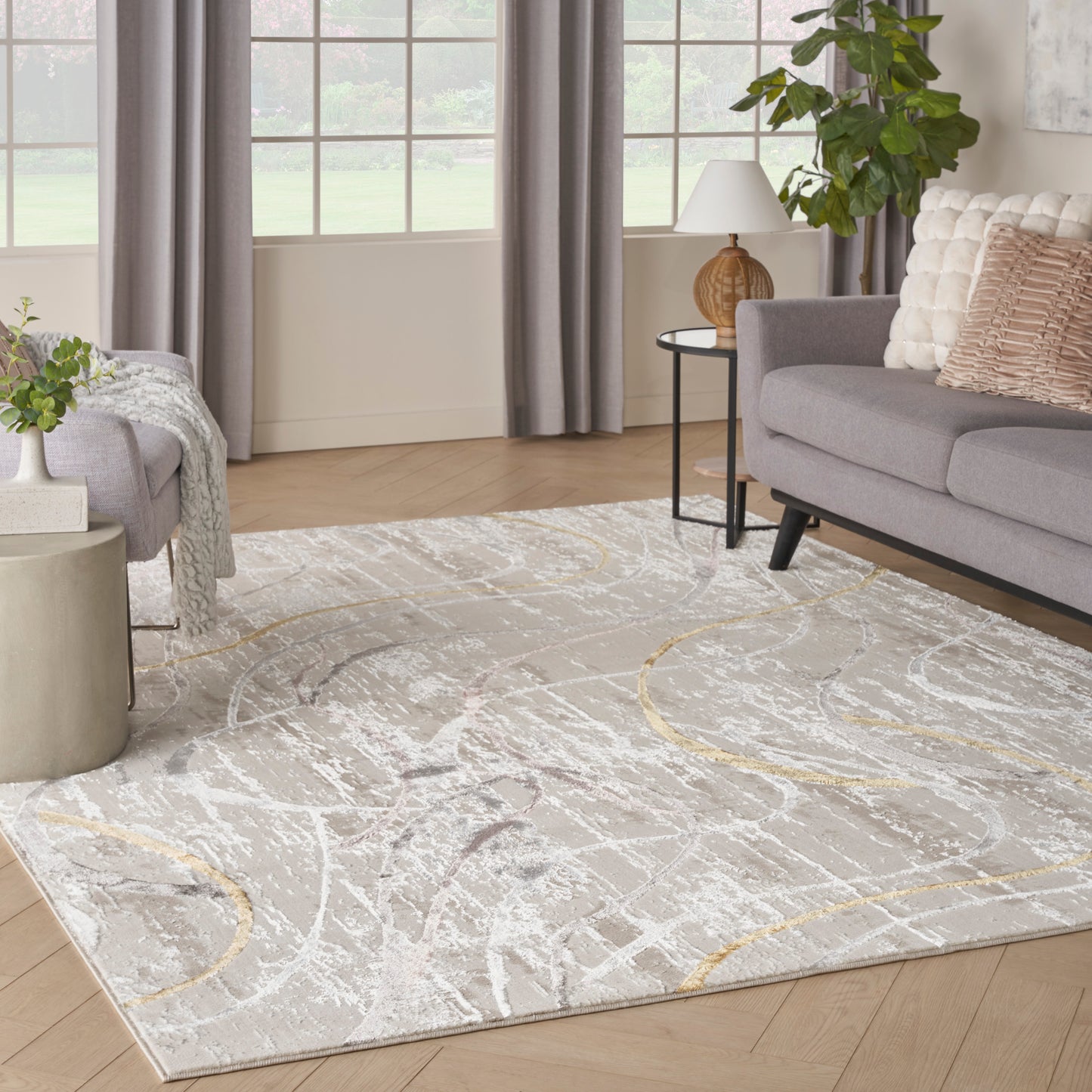 Nourison Glitz 9' x 12' Ivory/Multi Modern Indoor Rug