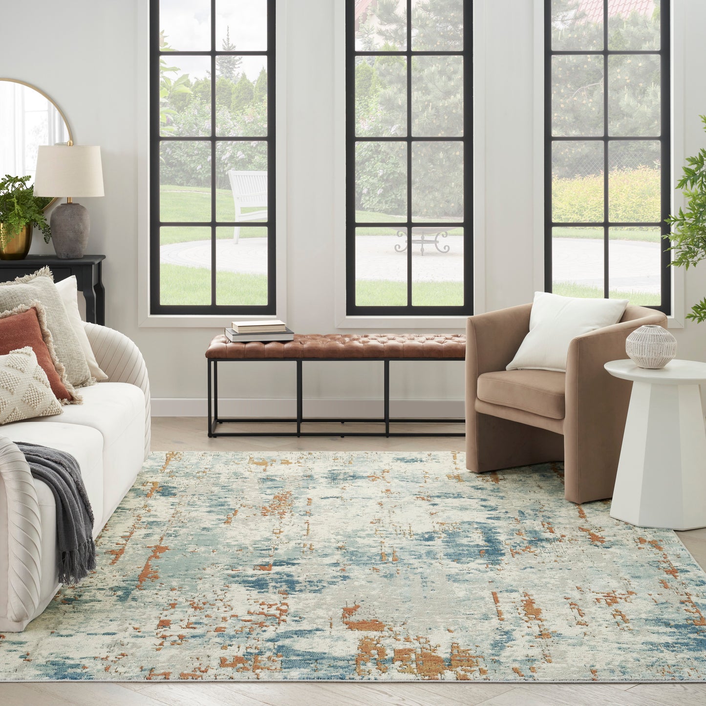 Nourison Quarry 7'10" x 9'10" Beige Blue Rust Modern Indoor Rug