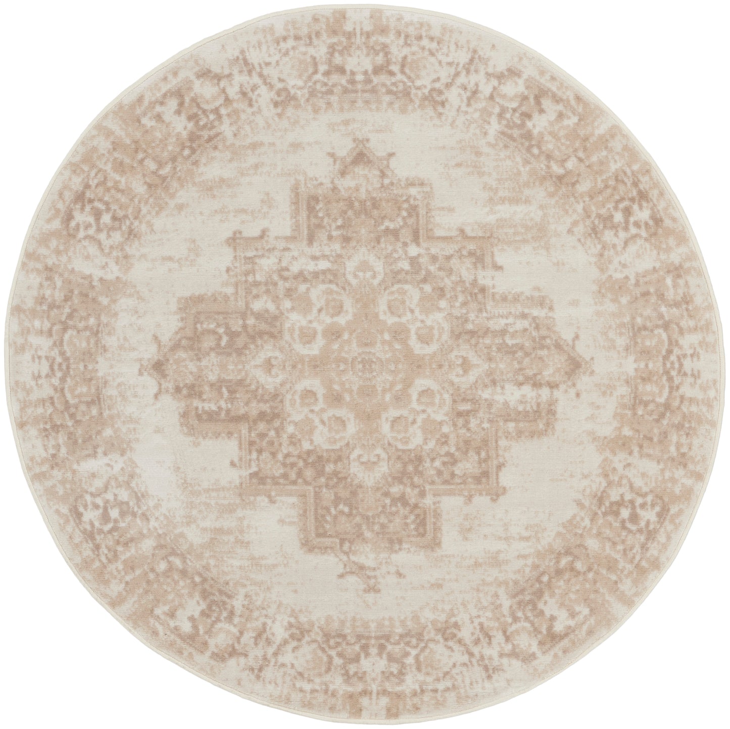 Nourison Grafix 5'3" x Round Ivory Beige Vintage Indoor Rug