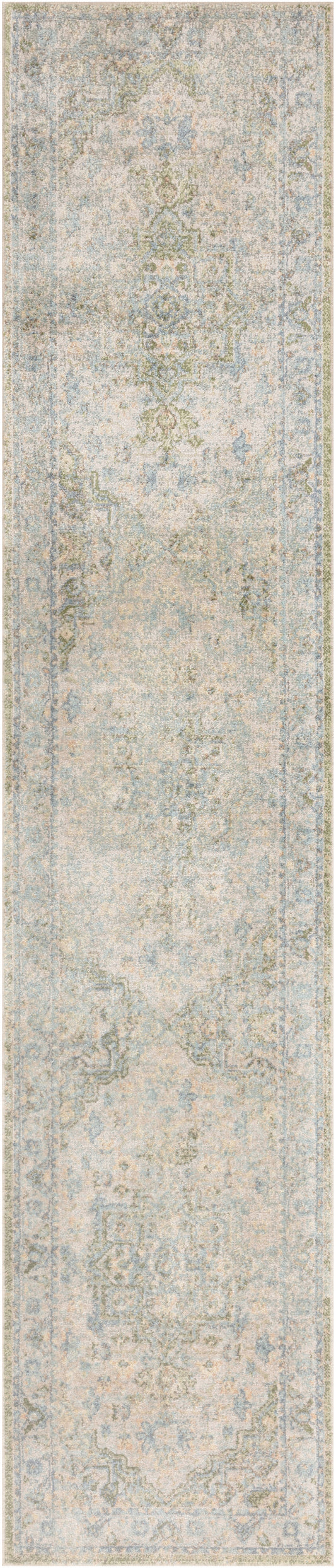 Nourison Astra Machine Washable 2'2" x 8' Blue Green Vintage Indoor Rug