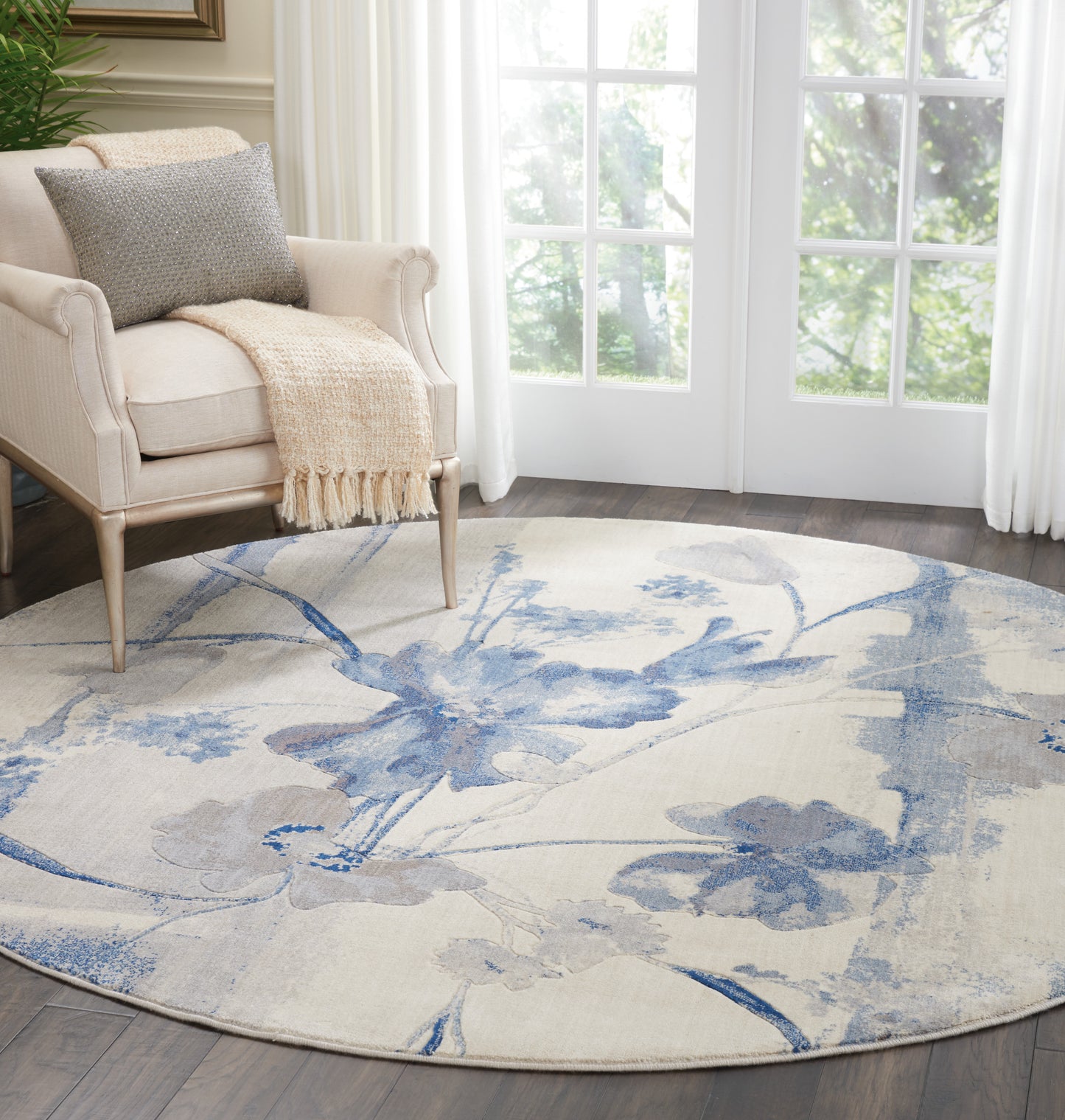 Nourison Somerset 7'9" x Round Ivory/Blue Farmhouse Indoor Rug