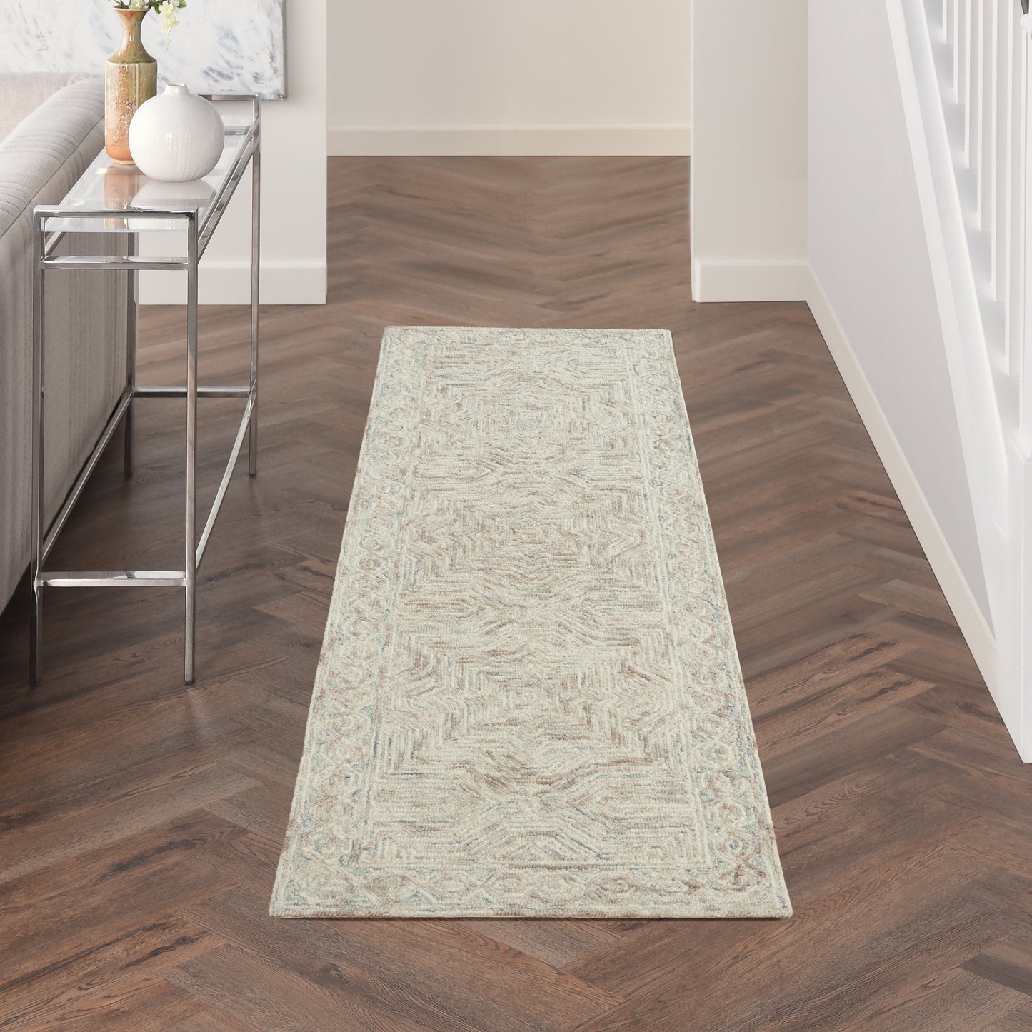 Nourison Interlock 2'3" x 7'6" Blue Ivory Bohemian Indoor Rug