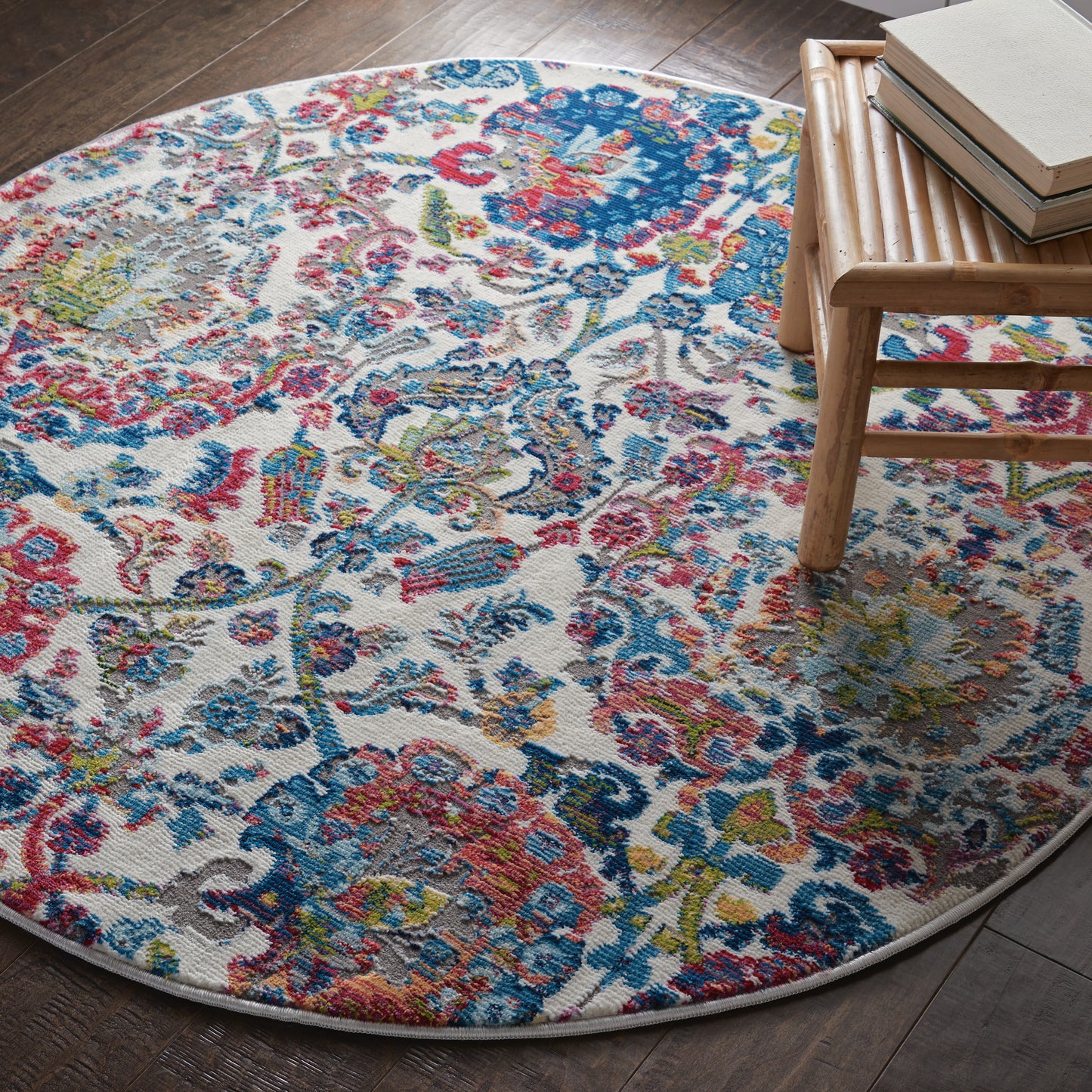 Nourison Ankara Global 4' x Round Ivory Blue Vintage Indoor Rug