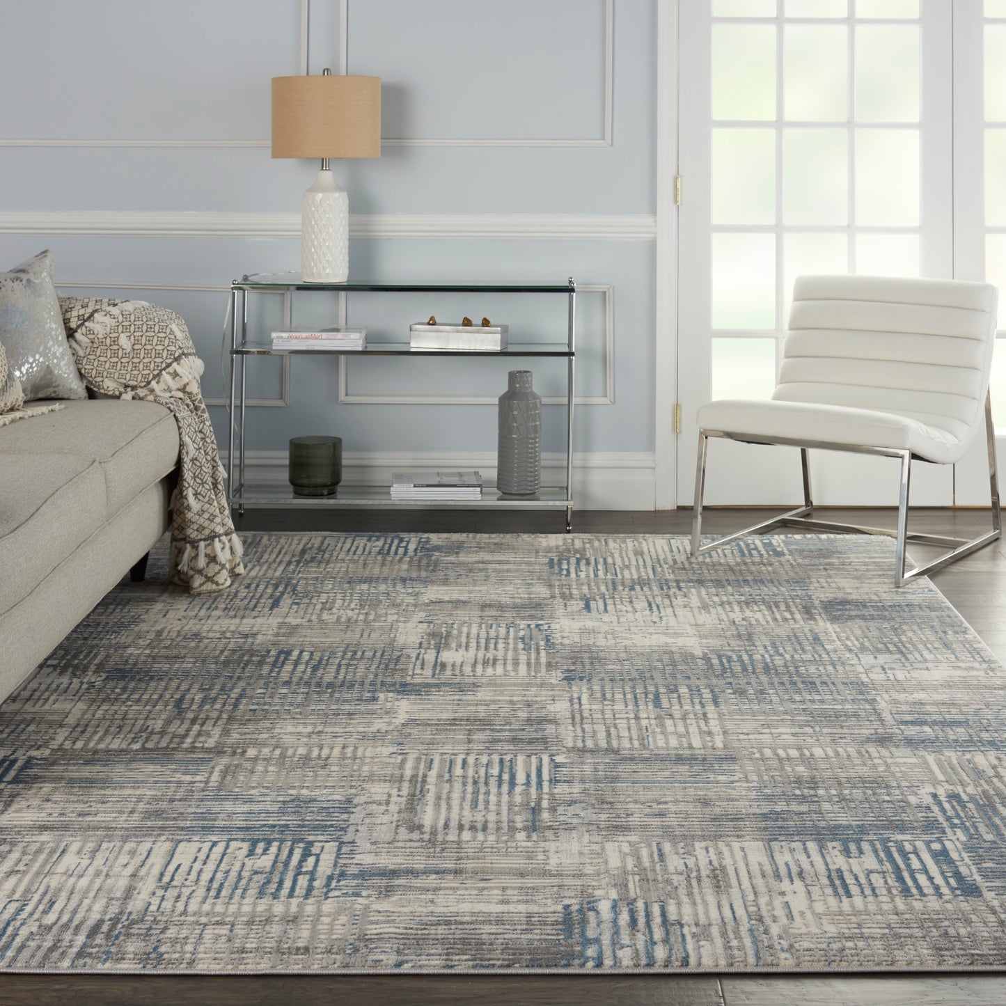 Nourison Solace 8' x 10' Ivory/Grey/Blue Modern Indoor Rug