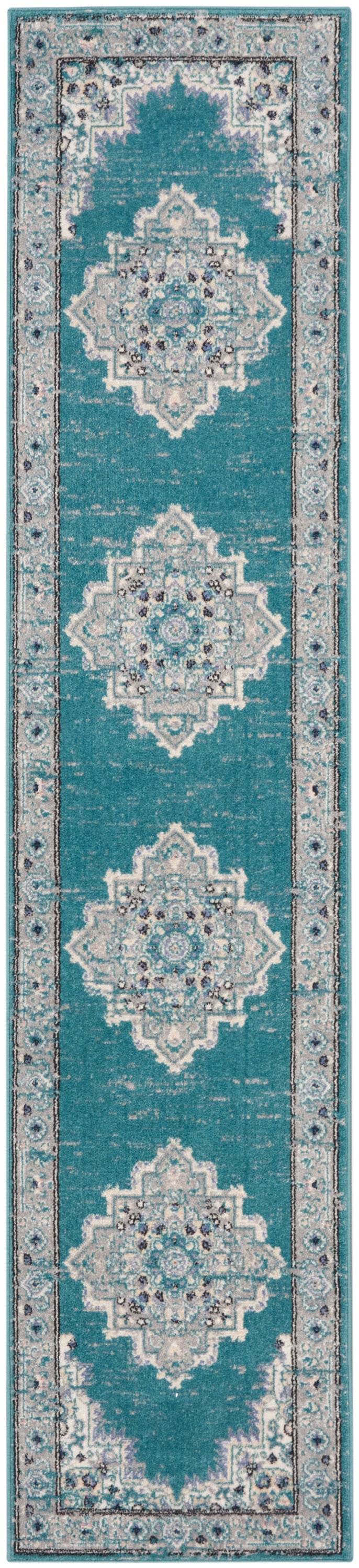 Nourison Passion 2'2" x 10' Turquoise Grey Bohemian Indoor Rug