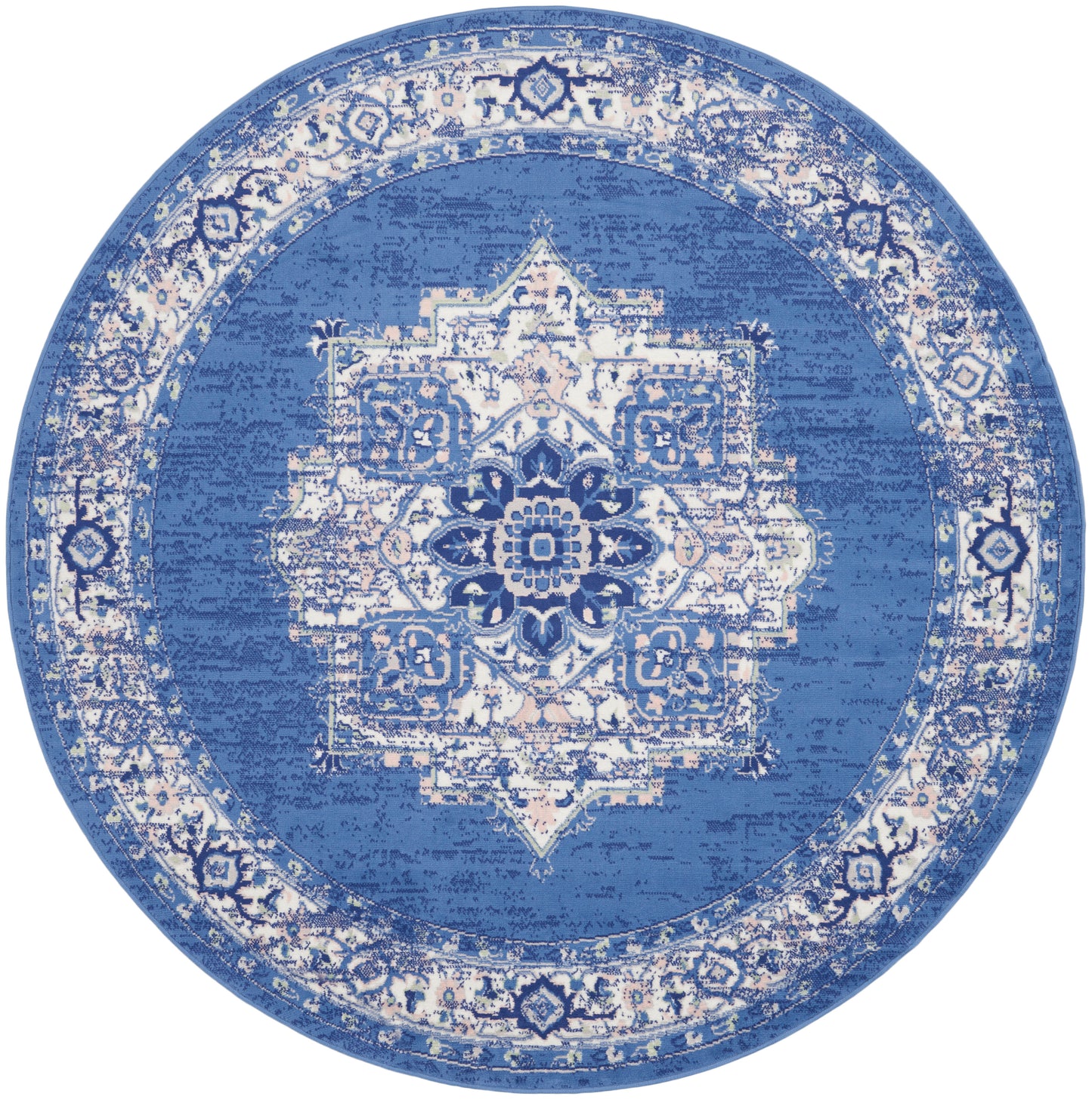 Nourison Whimsicle 8' x Round Navy Farmhouse Indoor Rug