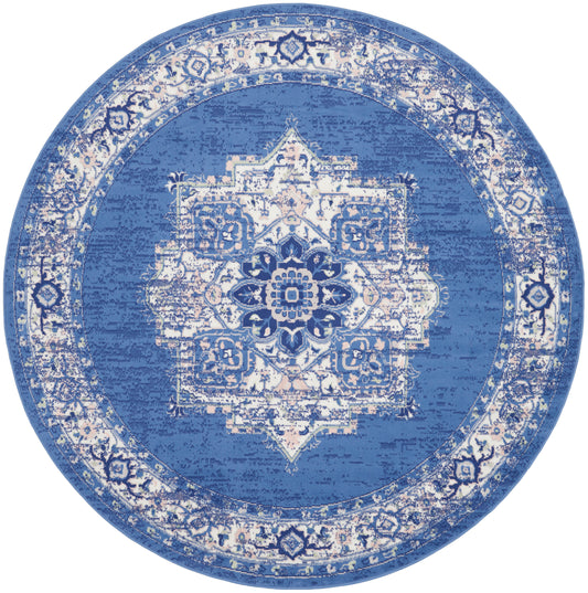 Nourison Whimsicle 8' x Round Navy Farmhouse Indoor Rug