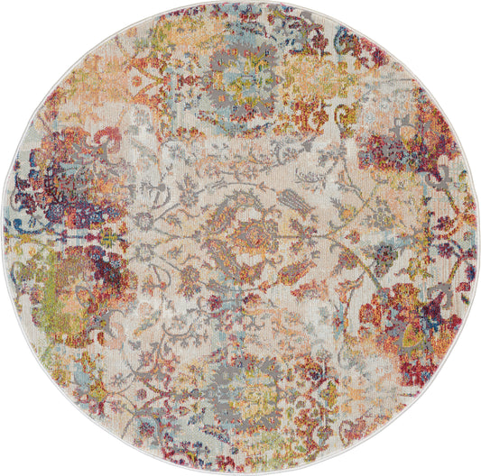 Nourison Ankara Global 4' x Round Ivory Orange Vintage Indoor Rug