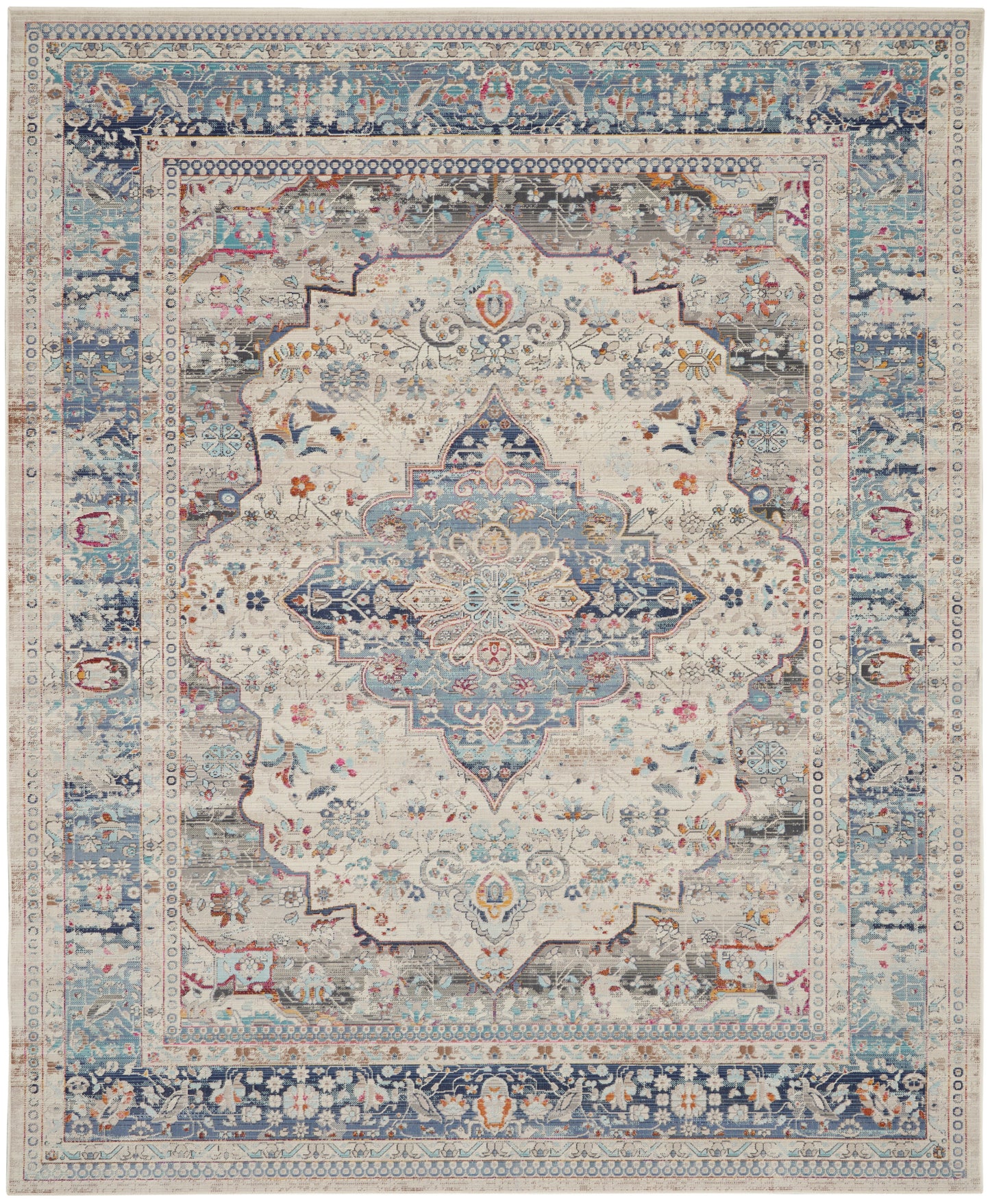 Nourison Vintage Kashan 8'10" x 11'10" Ivory Blue Vintage Indoor Rug