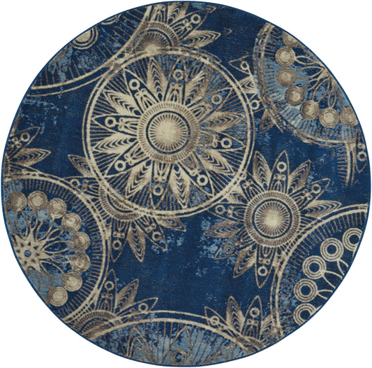 Nourison Somerset 5'6" x Round Denim Modern Indoor Rug