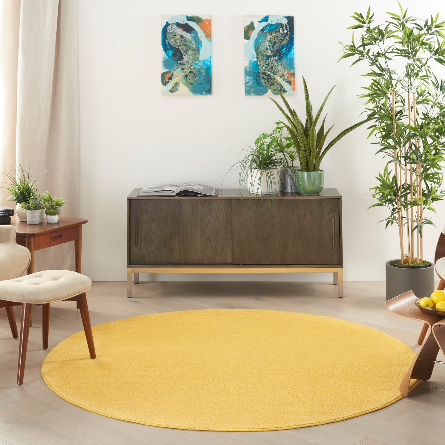 Nourison Nourison Essentials 6' x Round Yellow Outdoor Rug