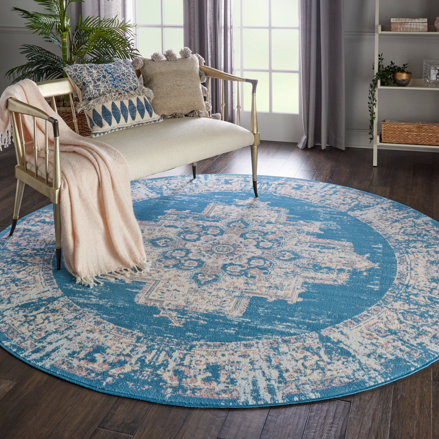 Nourison Grafix 8' x Round Blue Vintage Indoor Rug