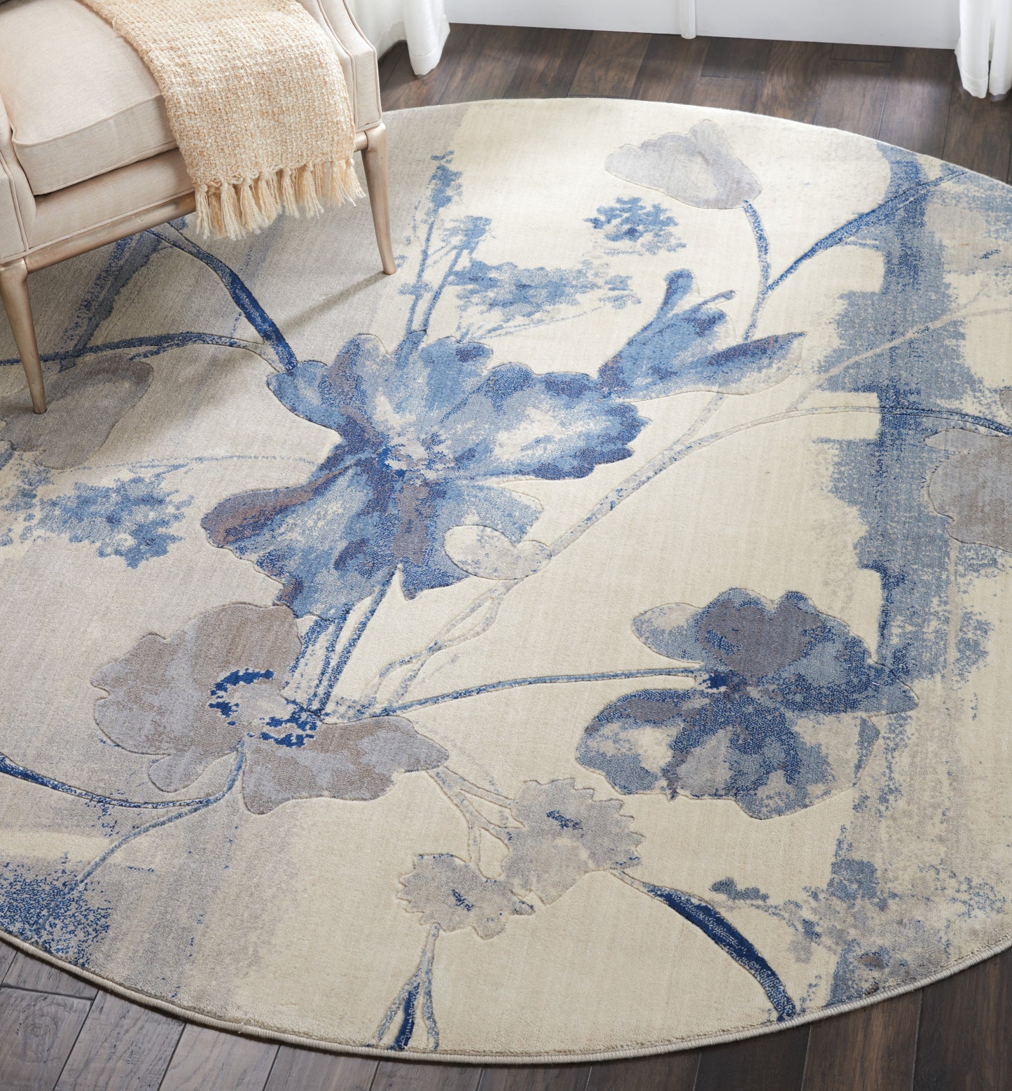 Nourison Somerset 7'9" x Round Ivory/Blue Farmhouse Indoor Rug