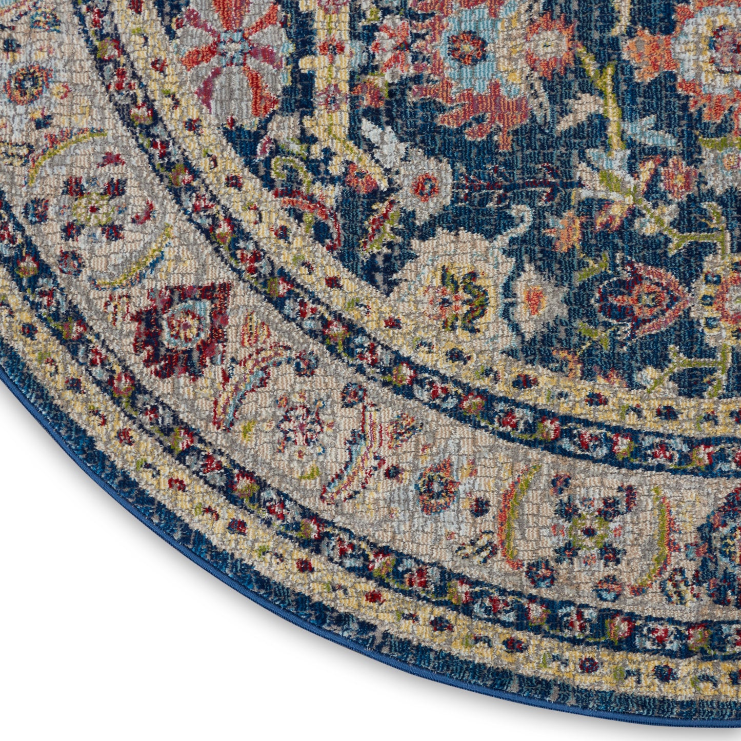 Nourison Ankara Global 4' x Round Navy Multicolor Traditional Indoor Rug