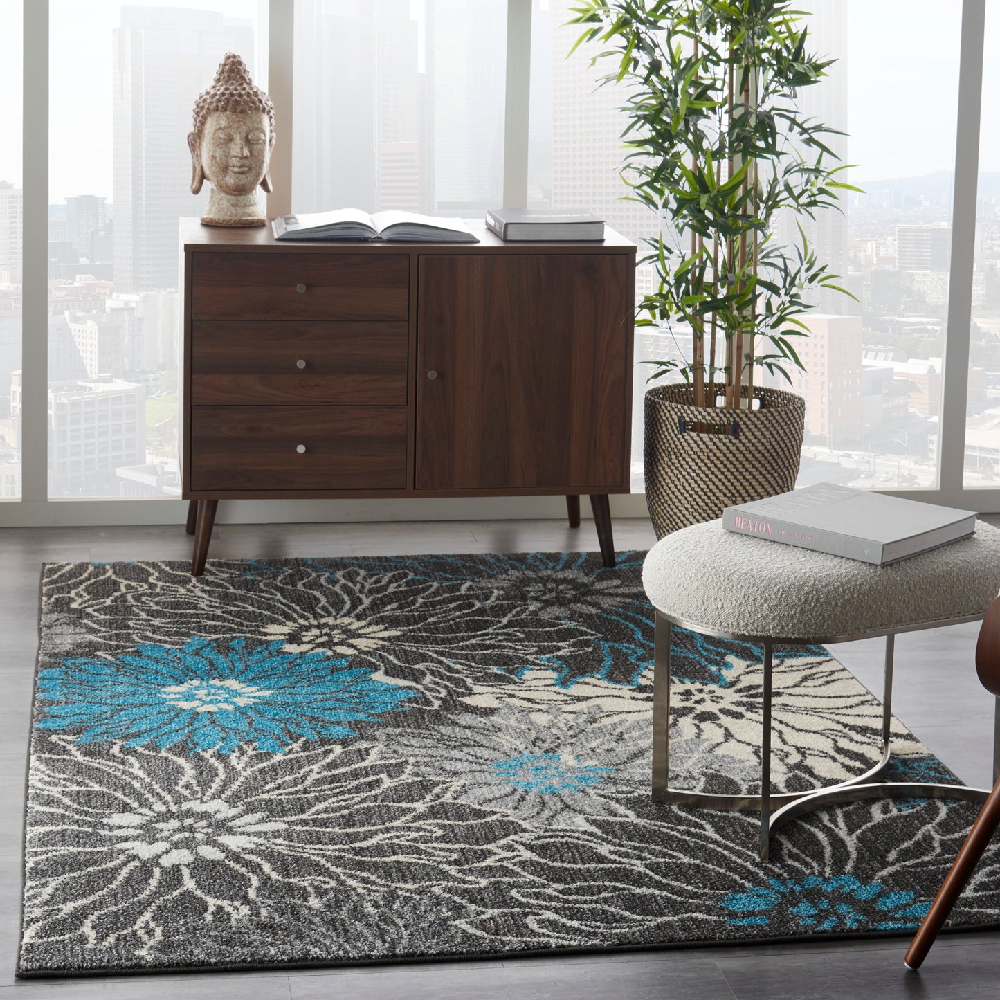 Nourison Passion 3'9" x 5'9" Charcoal Blue Contemporary Indoor Rug