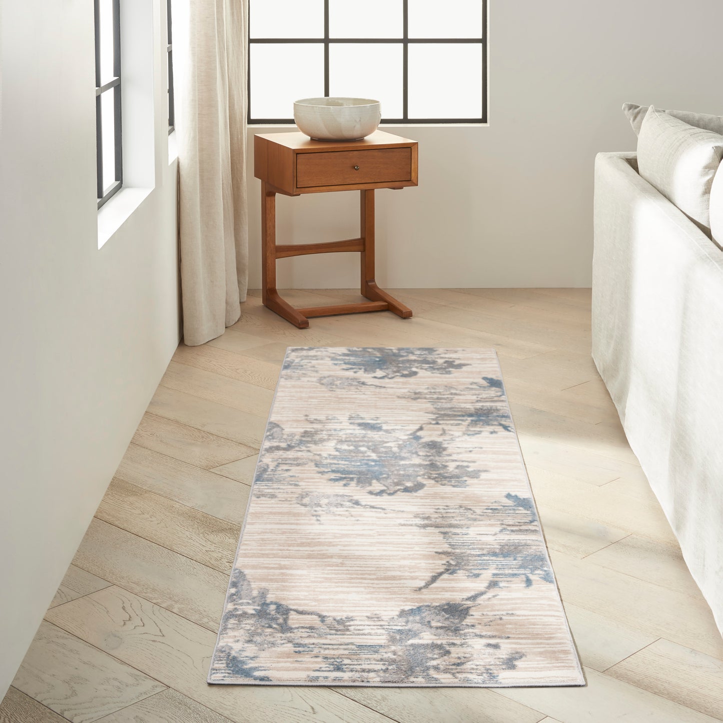 Calvin Klein CK005 Enchanting 2'3" x 7'3" Ivory Grey Blue Contemporary Indoor Rug