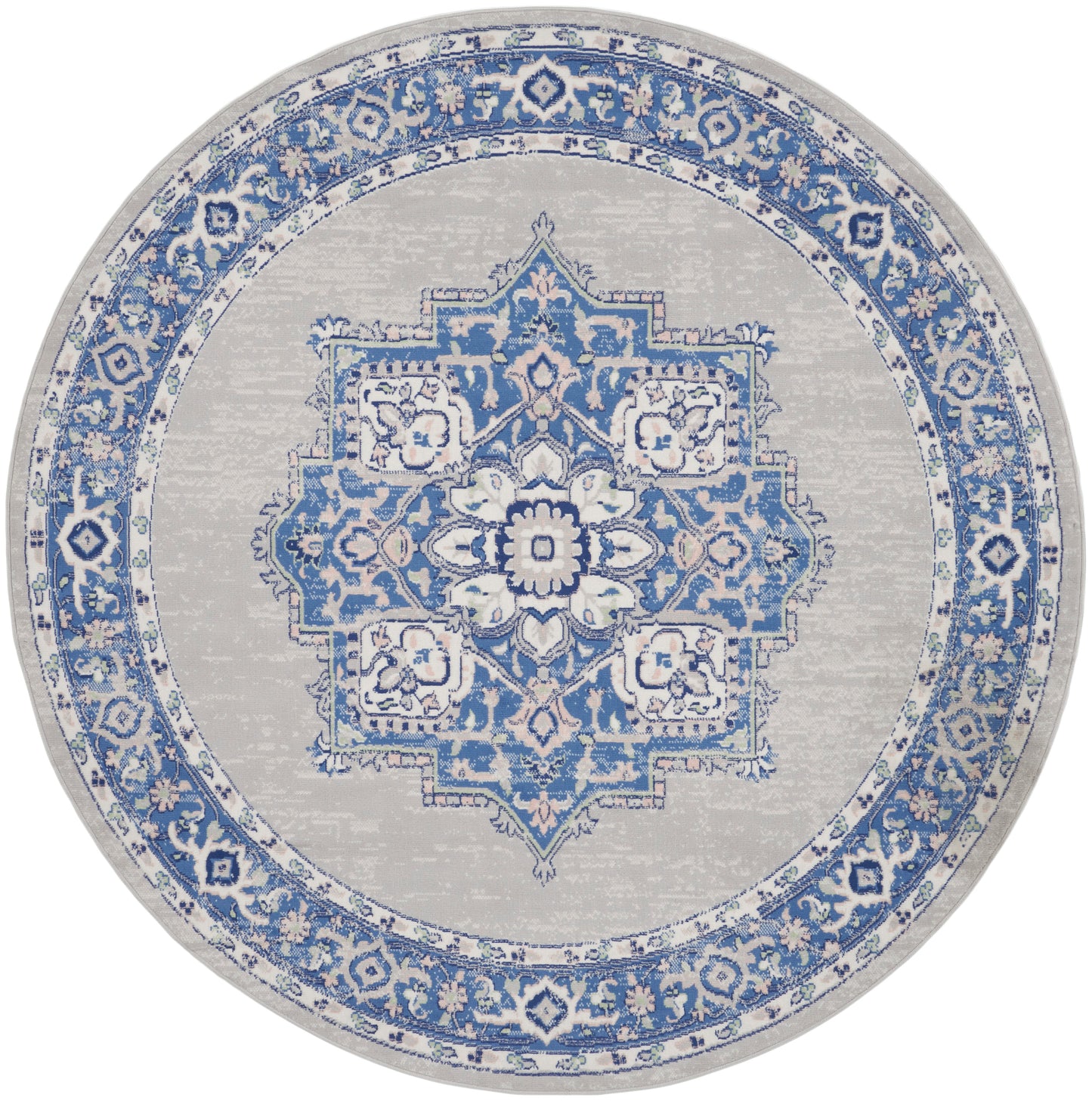 Nourison Whimsicle 8' x Round Grey Blue Farmhouse Indoor Rug