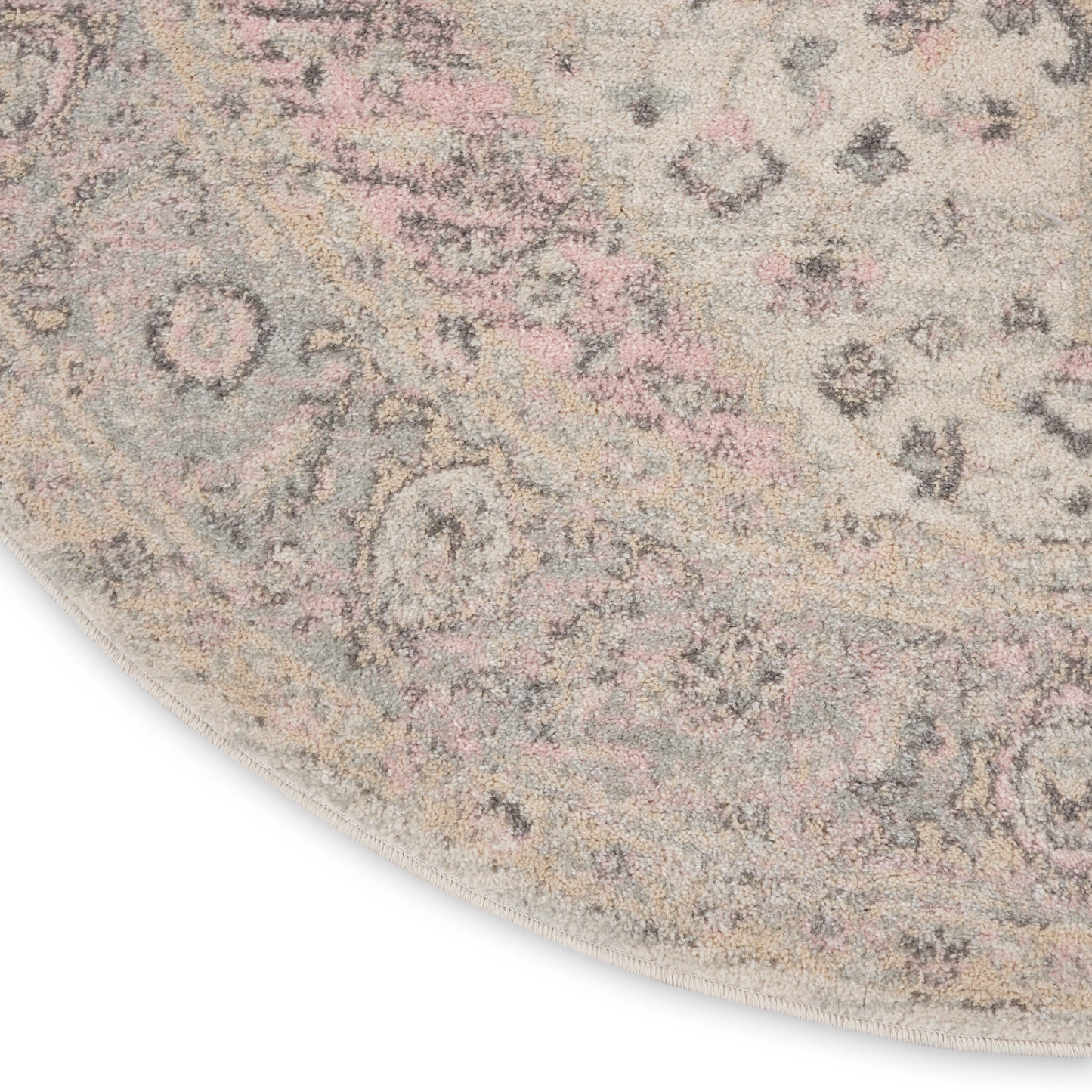 Nourison Tranquil 5'3" x Round Ivory/Pink Vintage Indoor Rug