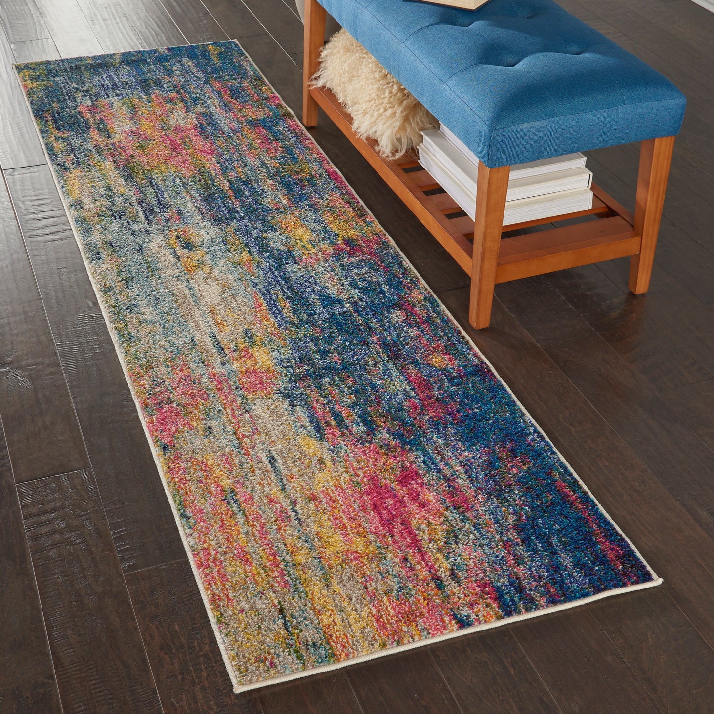 Nourison Celestial 2'2" x 7'6" Blue Yellow Modern & Contemporary Indoor Rug