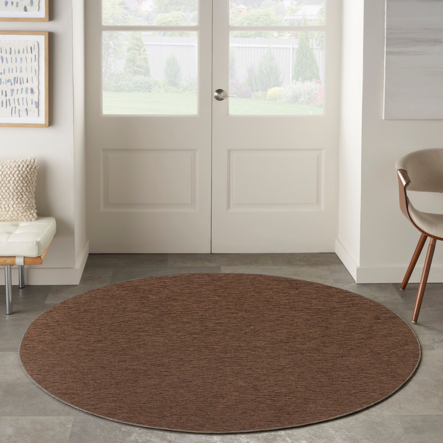 Nourison Washable Solutions 8' x Round Mocha Modern Rug